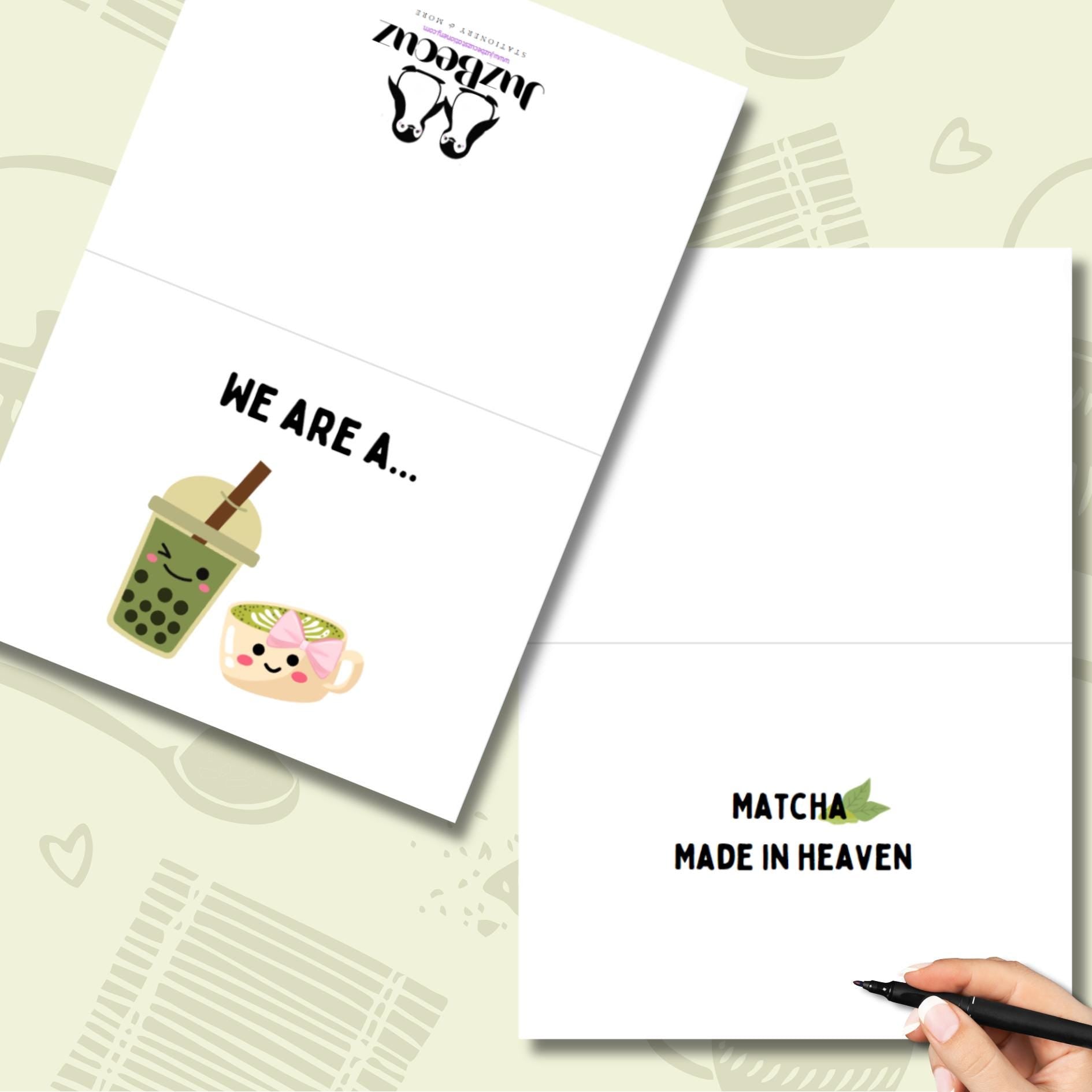 Fun Matcha Couple's Card, Matcha Bubble Tea Friendship Card, Punny Anniversary Card For Matcha Lover, Kawaii Matcha Pun I Love You Card - JuzBecuzStationery