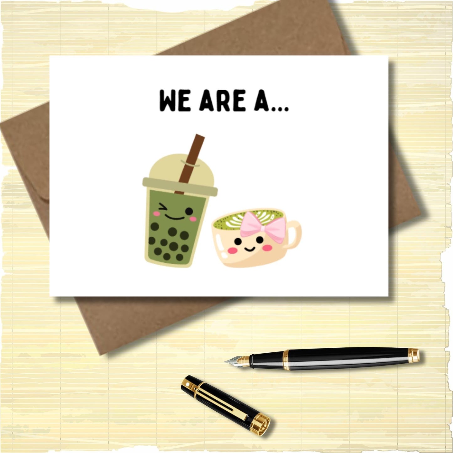 Fun Matcha Couple's Card, Matcha Bubble Tea Friendship Card, Punny Anniversary Card For Matcha Lover, Kawaii Matcha Pun I Love You Card - JuzBecuzStationery