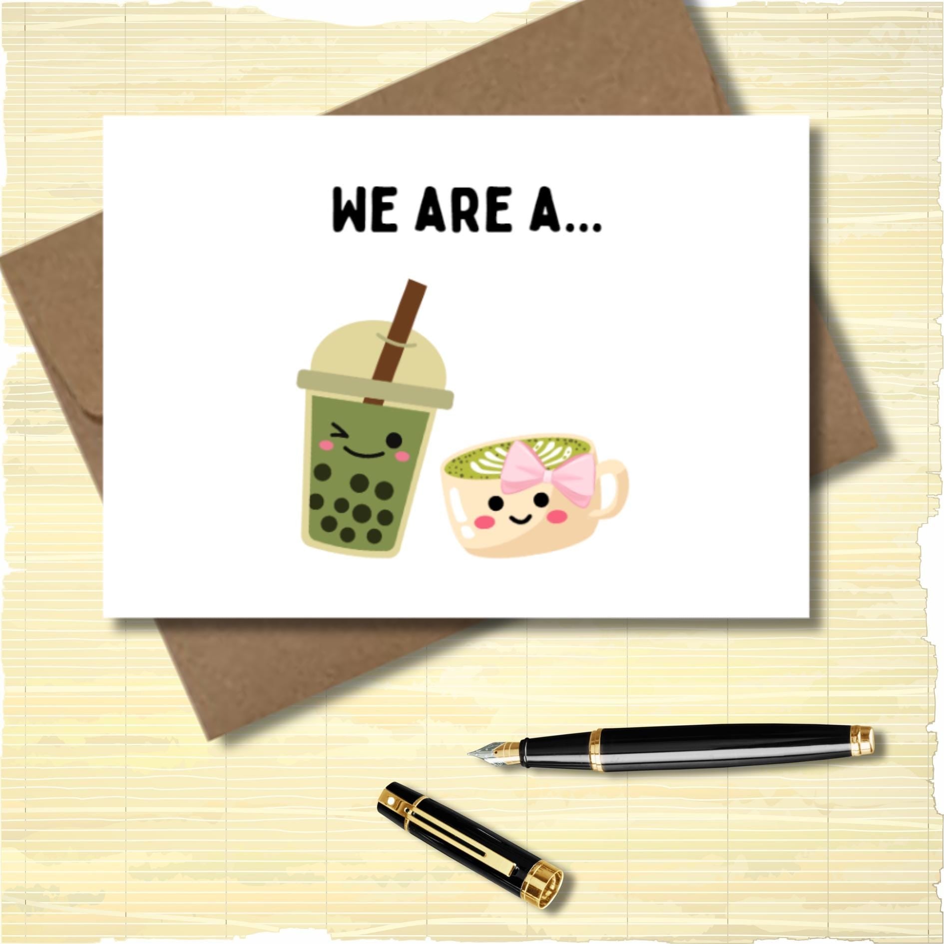Fun Matcha Couple's Card, Matcha Bubble Tea Friendship Card, Punny Anniversary Card For Matcha Lover, Kawaii Matcha Pun I Love You Card - JuzBecuzStationery
