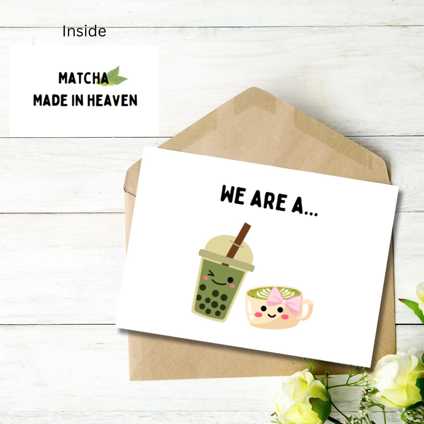 Fun Matcha Couple's Card, Matcha Bubble Tea Friendship Card, Punny Anniversary Card For Matcha Lover, Kawaii Matcha Pun I Love You Card - JuzBecuzStationery