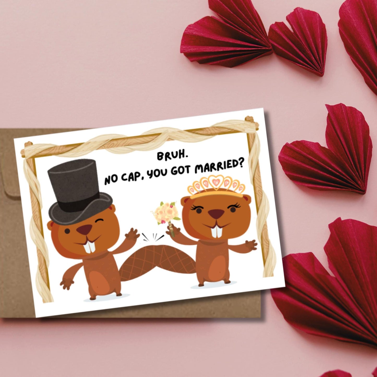 Funny Gen Z Wedding Card: "That Slaps" Beaver Couple - JuzBecuzStationery