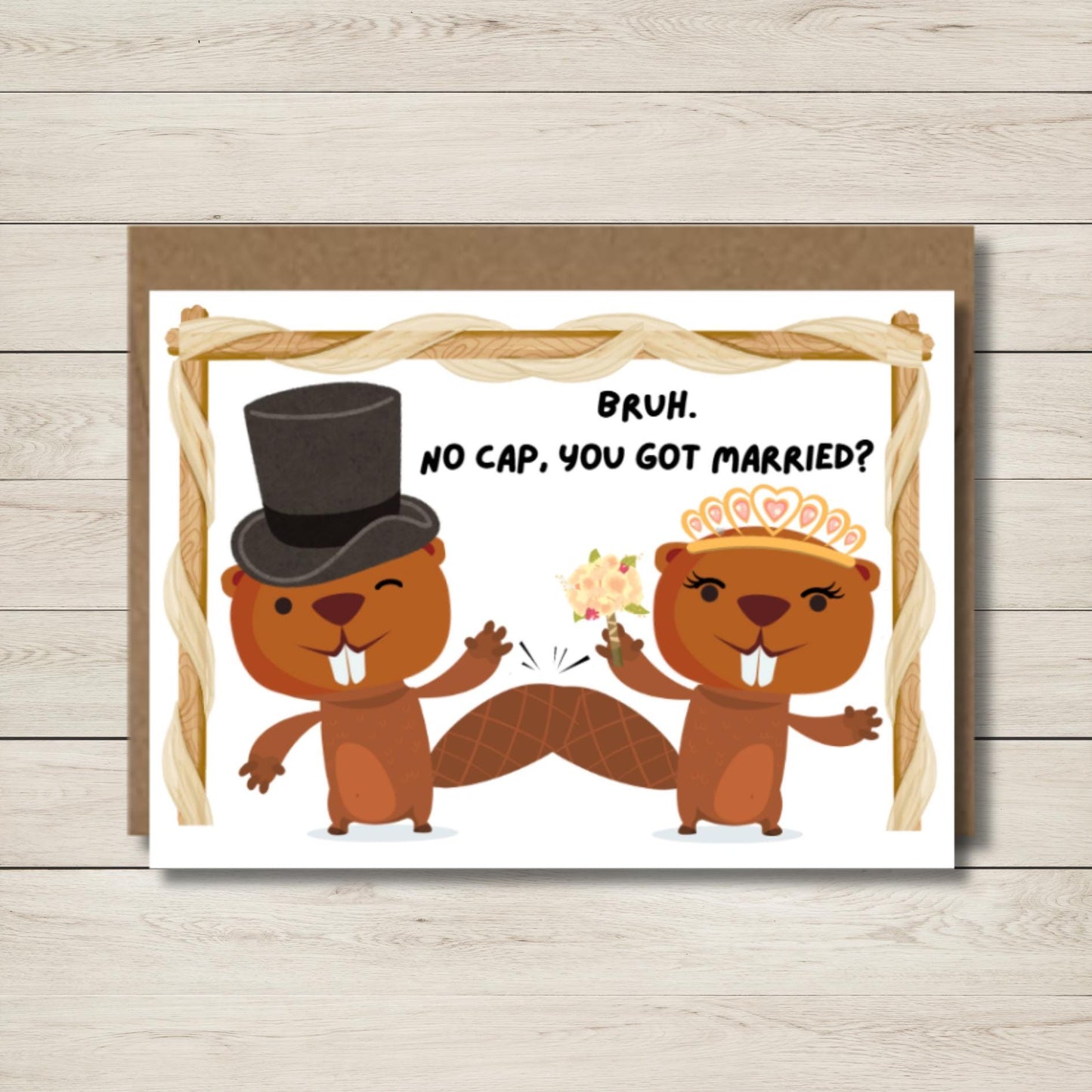 Funny Gen Z Wedding Card: "That Slaps" Beaver Couple - JuzBecuzStationery