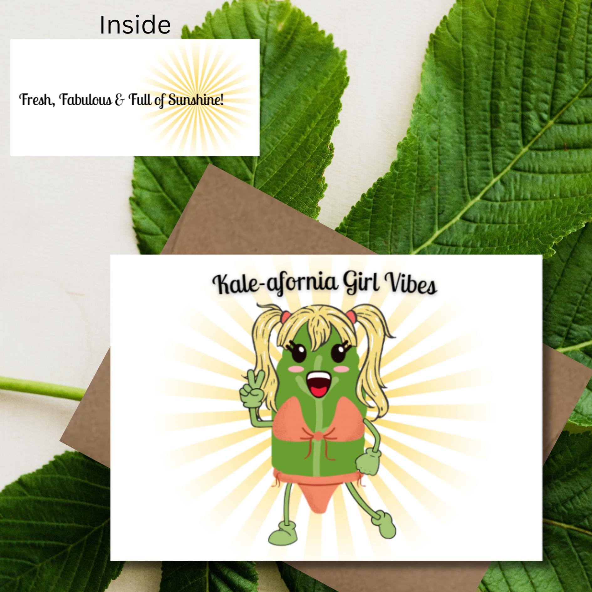 Funny Kale - afornia Girl Greeting Card: Kawaii Friendship Pun - JuzBecuzStationery
