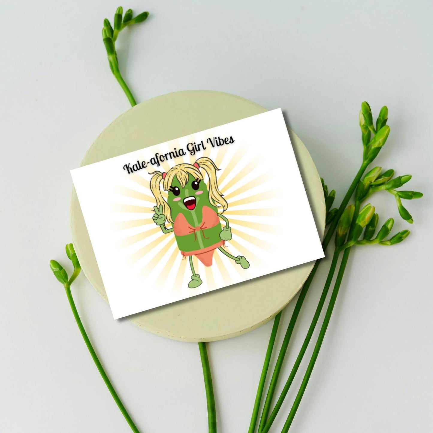 Funny Kale - afornia Girl Greeting Card: Kawaii Friendship Pun - JuzBecuzStationery