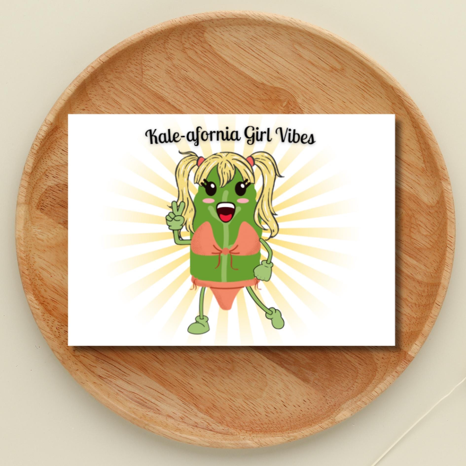 Funny Kale - afornia Girl Greeting Card: Kawaii Friendship Pun - JuzBecuzStationery