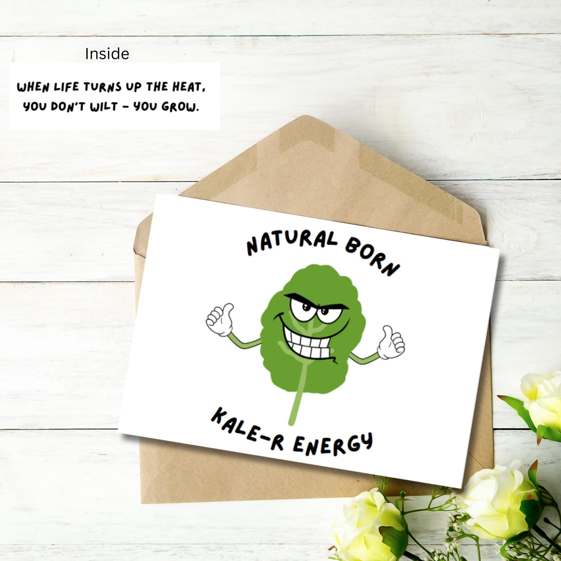 Funny Kale Encouragement Card: Kawaii Vegetable Pun Support Gift - JuzBecuzStationery