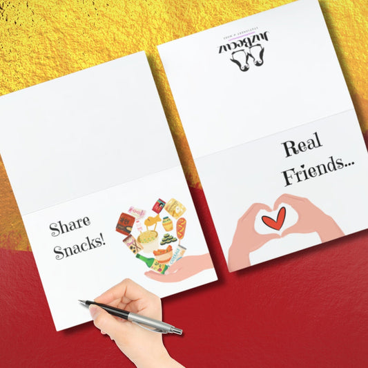 Funny Korean Snacks Friendship Card, Asian Food Greeting Card For Kdrama Addict, Korean Hand Heart Best Friend Note Card, Card For Kpop Fan - JuzBecuzStationery