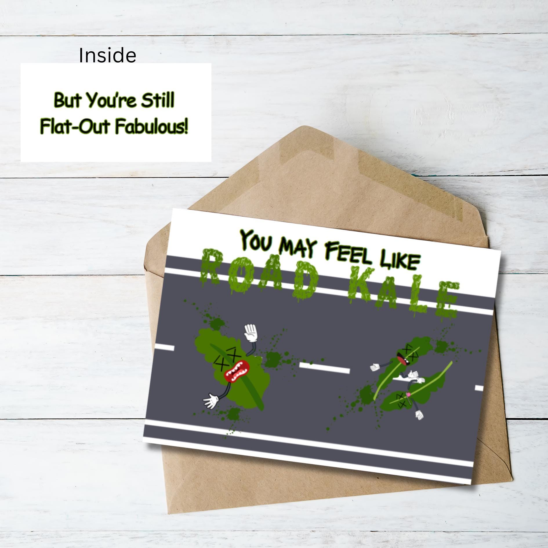 Funny Road Kale Get Well Card: Punny Encouragement - JuzBecuzStationery