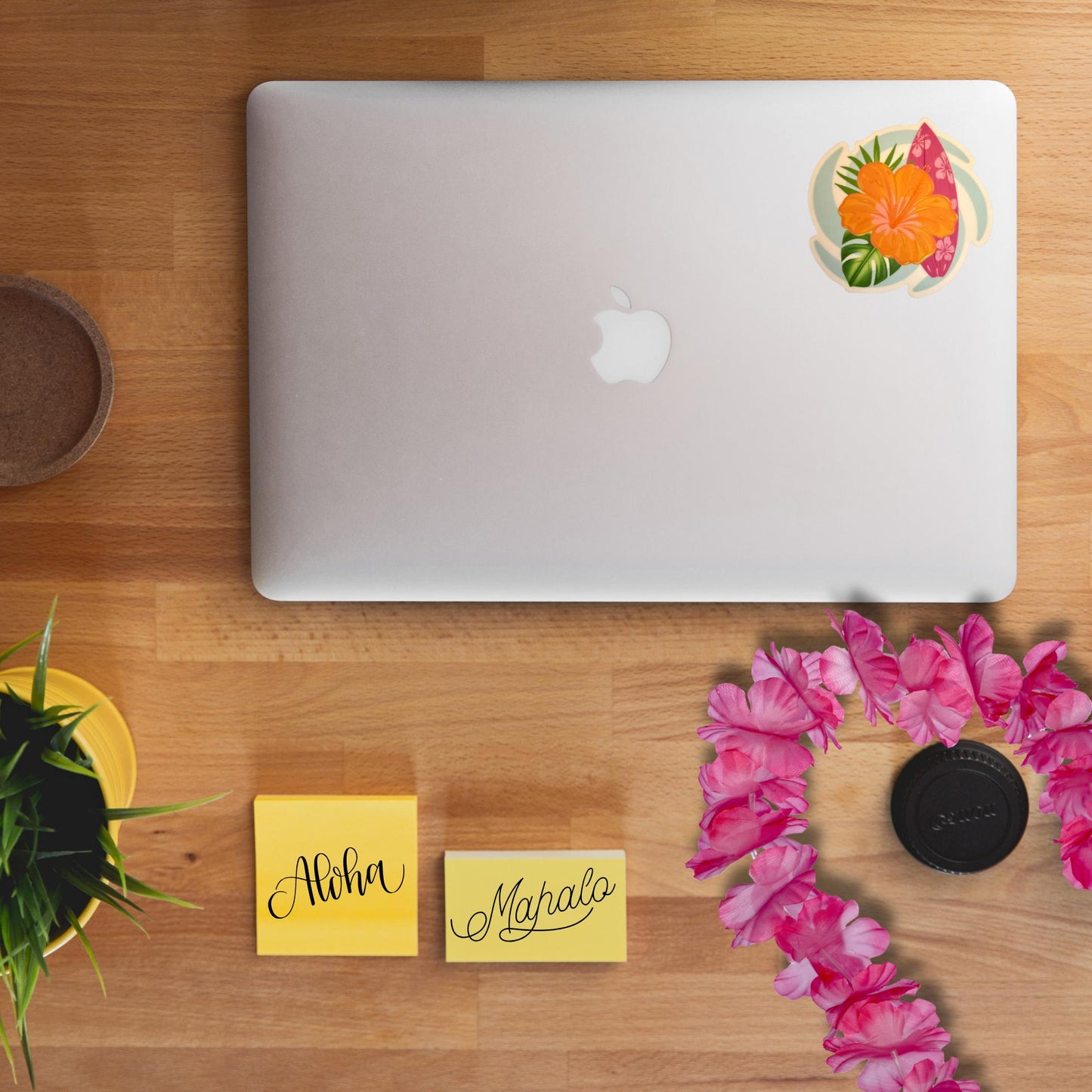 Hawaiian Hibiscus Vinyl Sticker – Tropical Surfboard 3x3 Waterproof Flower Decal for Laptops, Water Bottles & Journals - JuzBecuzStationery
