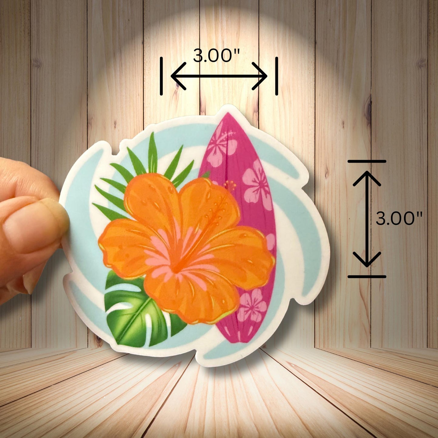 Hawaiian Hibiscus Vinyl Sticker – Tropical Surfboard 3x3 Waterproof Flower Decal for Laptops, Water Bottles & Journals - JuzBecuzStationery