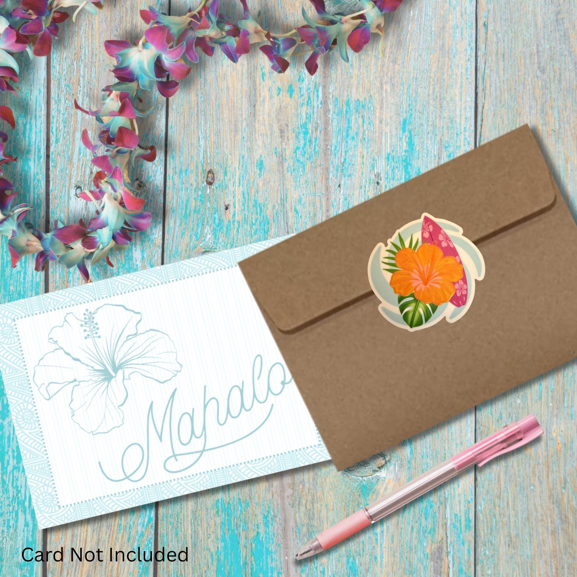 Hawaiian Hibiscus Vinyl Sticker – Tropical Surfboard 3x3 Waterproof Flower Decal for Laptops, Water Bottles & Journals - JuzBecuzStationery