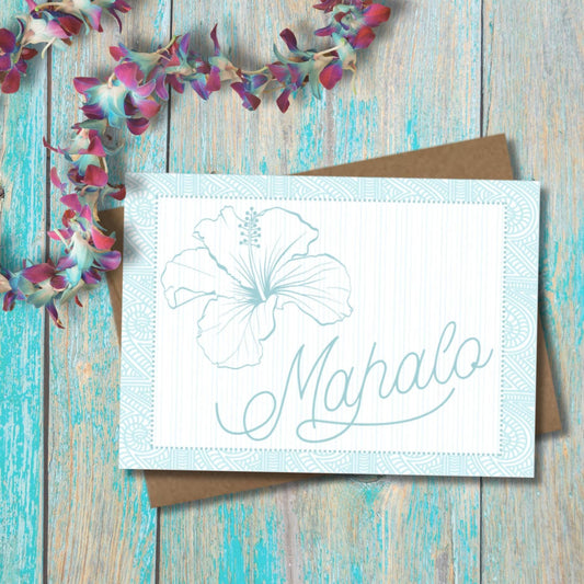 Hawaiian Mahalo Card, Hawaiian Thank You Card, Tropical Gratitude Card, Island Vibe Stationery, Appreciation Note Card - JuzBecuzStationery