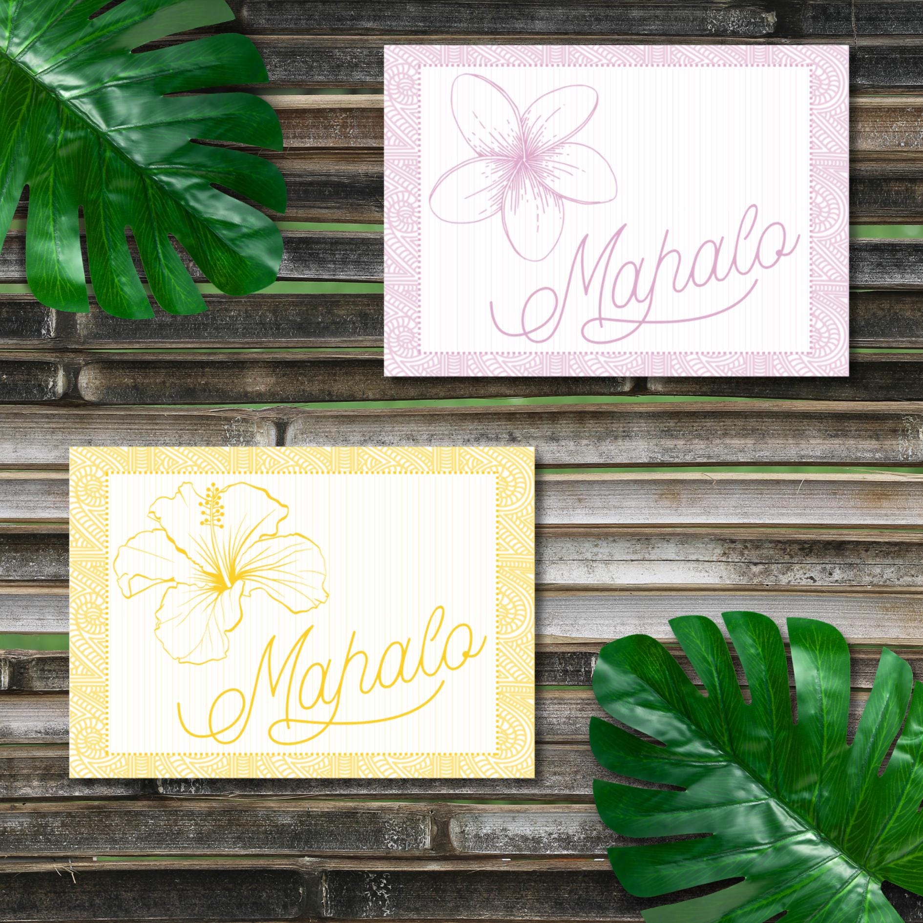 Hawaiian Mahalo Card: Tropical Thank You Note (7x5) - JuzBecuzStationery