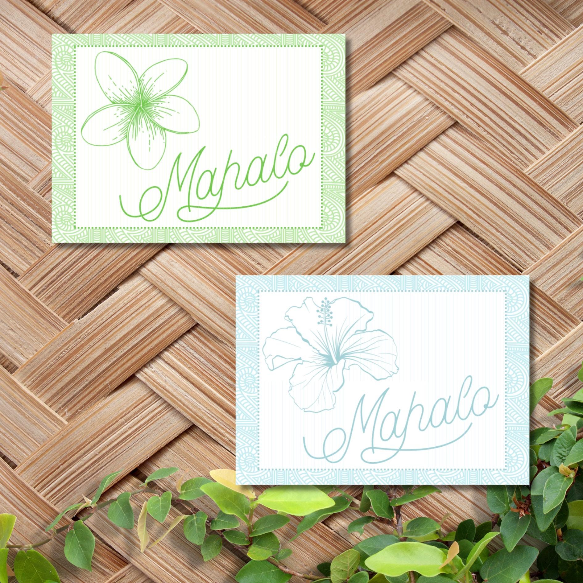 Hawaiian Mahalo Card: Tropical Thank You Note (7x5) - JuzBecuzStationery