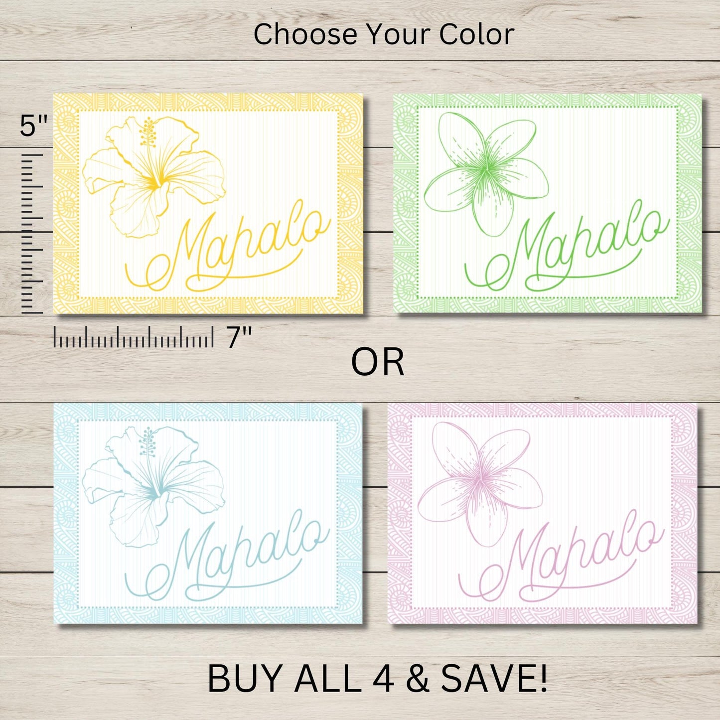 Hawaiian Mahalo Card: Tropical Thank You Note (7x5) - JuzBecuzStationery