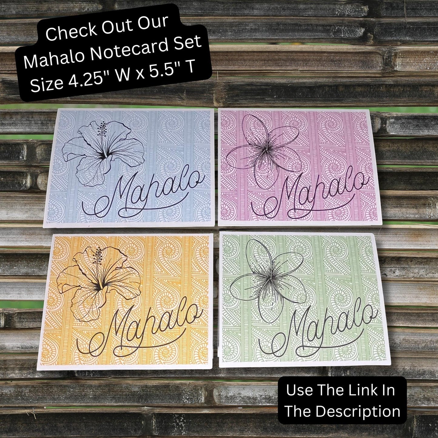 Hawaiian Mahalo Card: Tropical Thank You Note (7x5) - JuzBecuzStationery