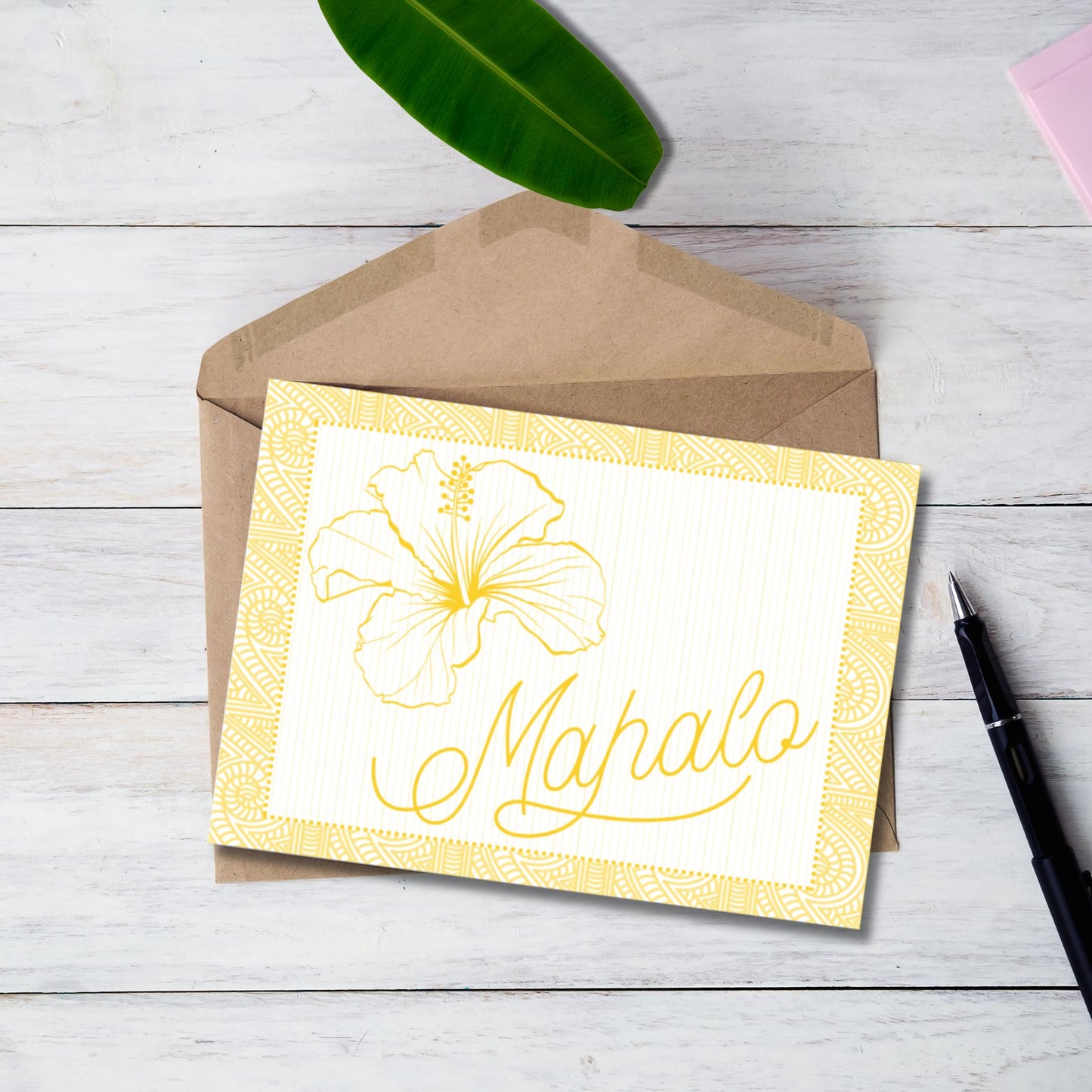 Hawaiian Mahalo Card: Tropical Thank You Note (7x5) - JuzBecuzStationery