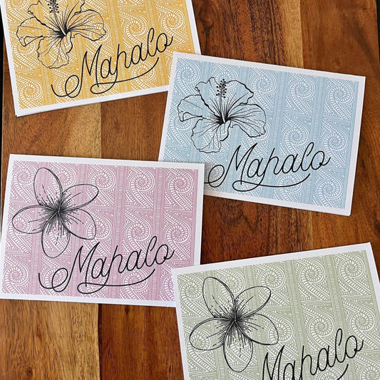 Hawaiian "Mahalo" Thank You Notecard Set, Gratitude Card, Appreciation Card, Tropical Stationery, Hawaiian Stationery - JuzBecuzStationery