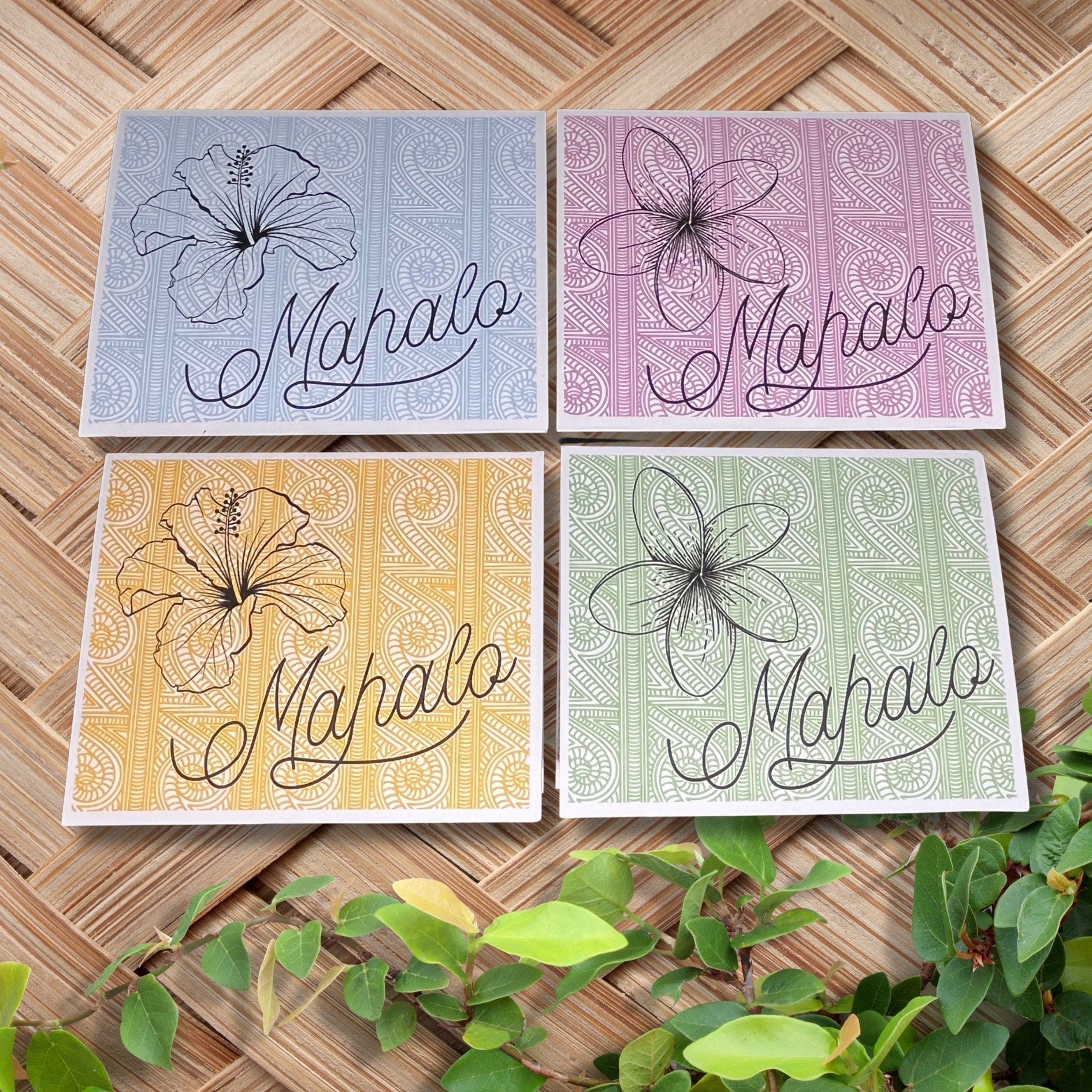 Hawaiian Mahalo Thank You Notecard Set: Tropical Gratitude Stationery - JuzBecuzStationery