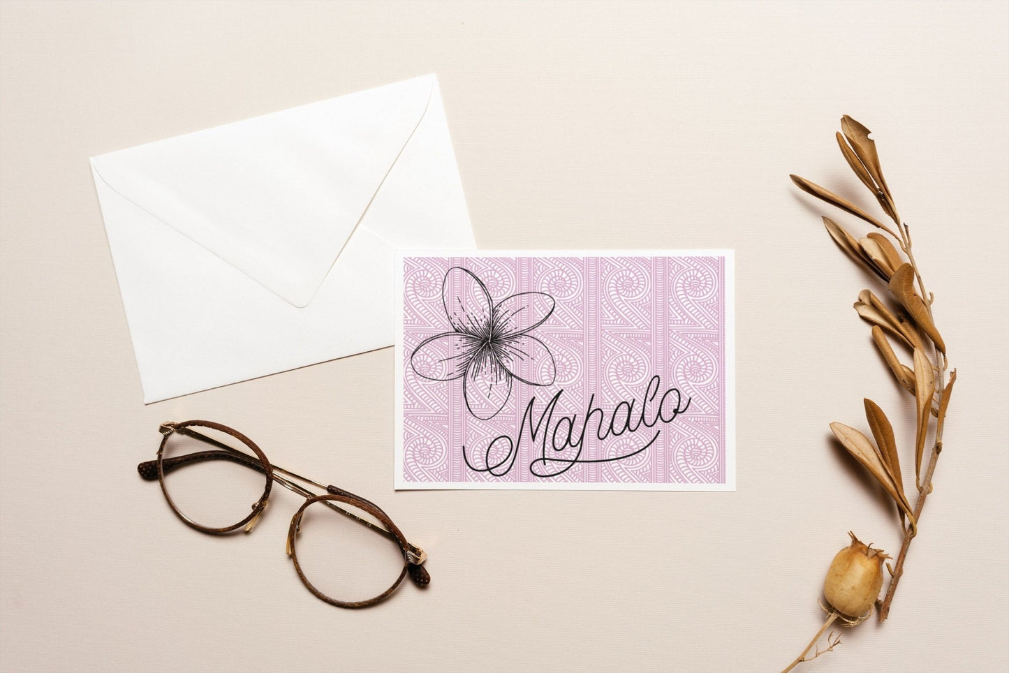 Hawaiian Mahalo Thank You Notecard Set: Tropical Gratitude Stationery - JuzBecuzStationery