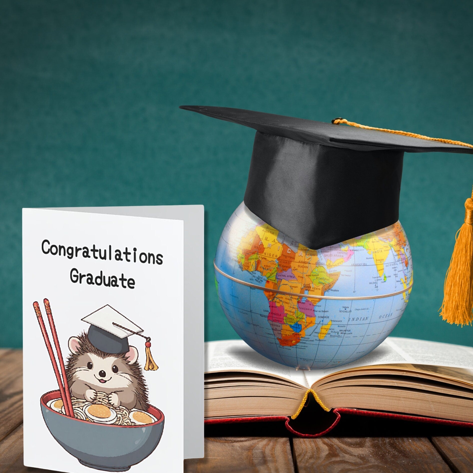 Hedgehog Ramen Noodle Graduation Card - JuzBecuzStationery