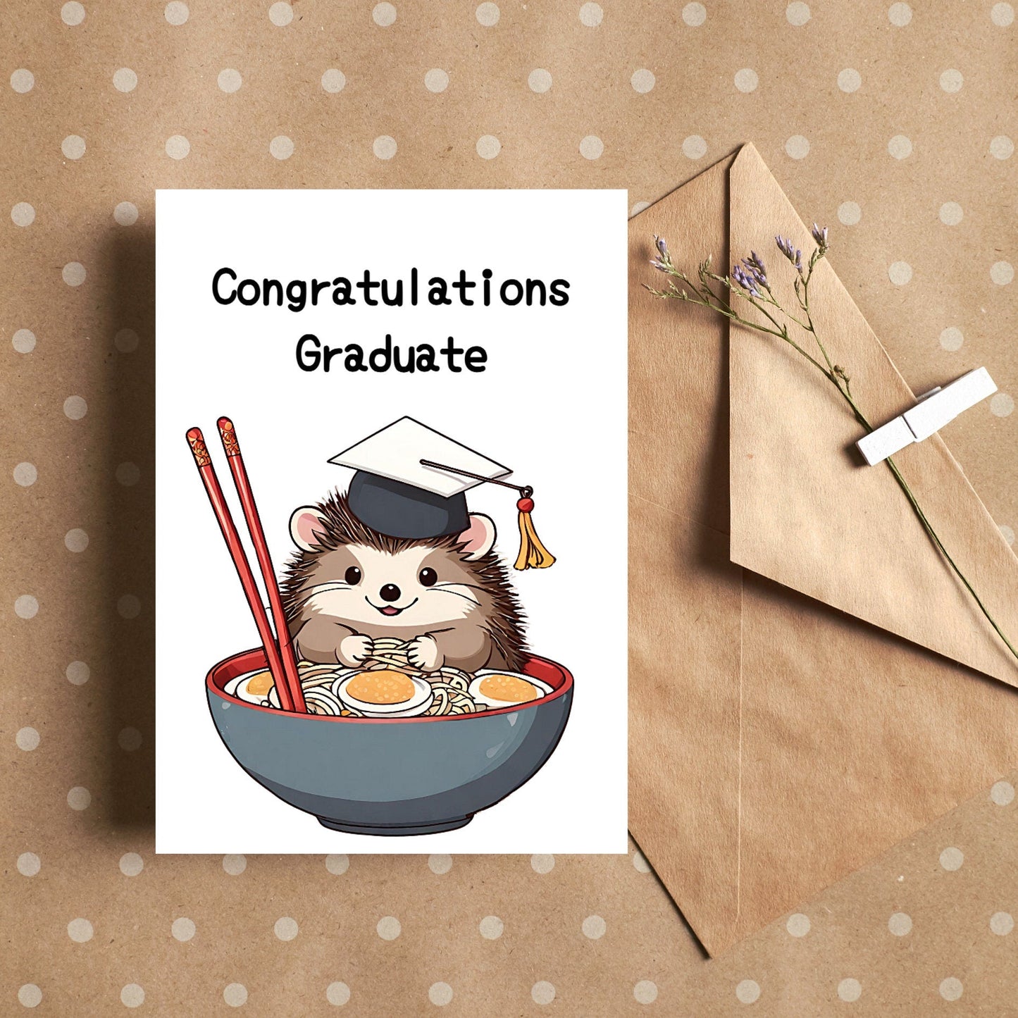 Hedgehog Ramen Noodle Graduation Card - JuzBecuzStationery