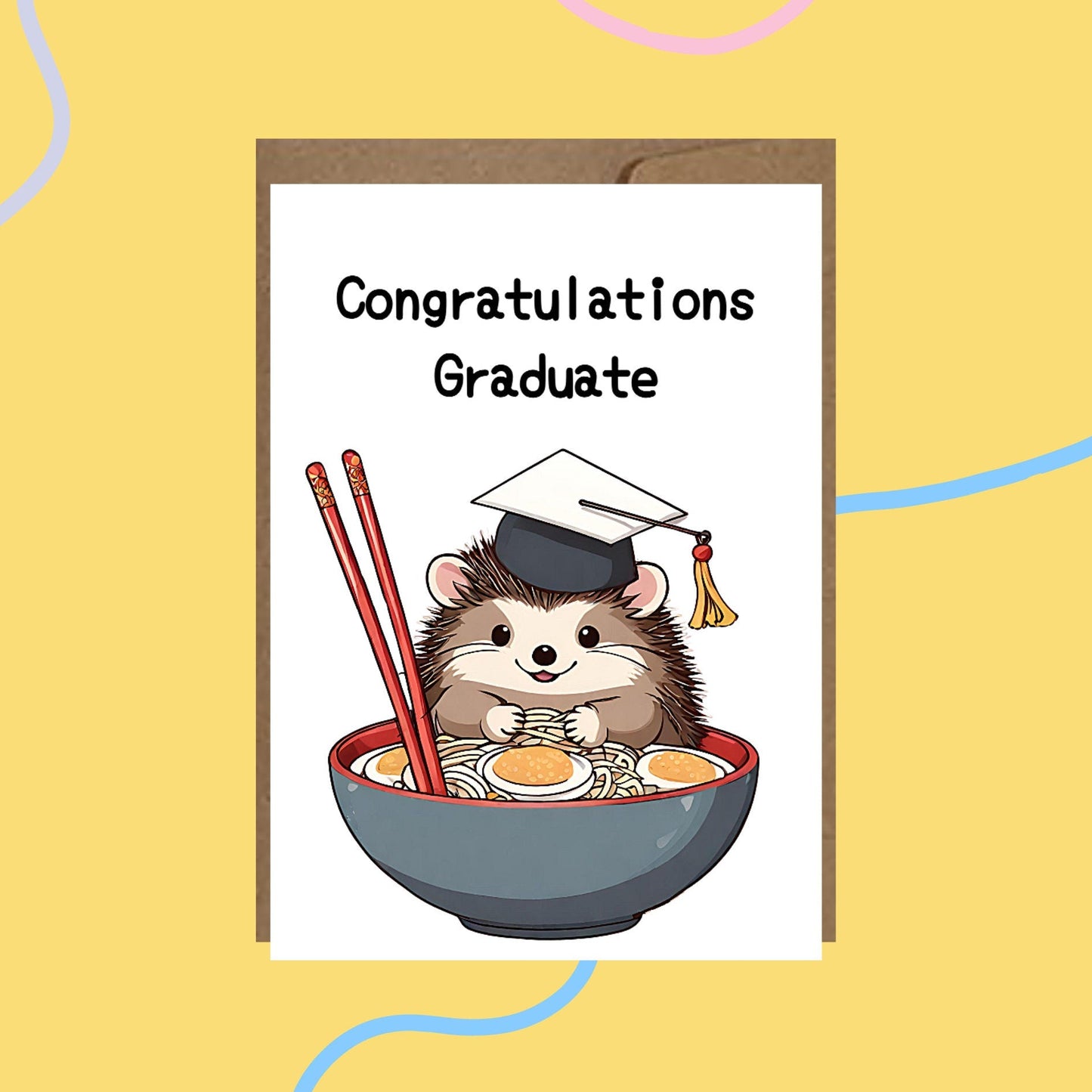 Hedgehog Ramen Noodle Graduation Card - JuzBecuzStationery