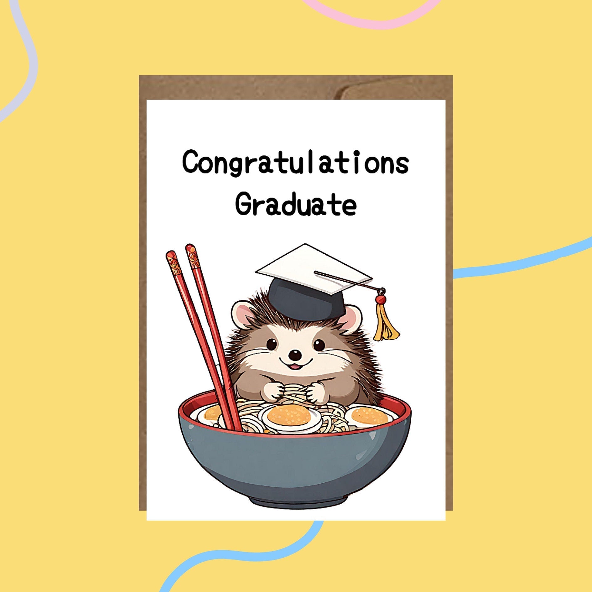 Hedgehog Ramen Noodle Graduation Card - JuzBecuzStationery