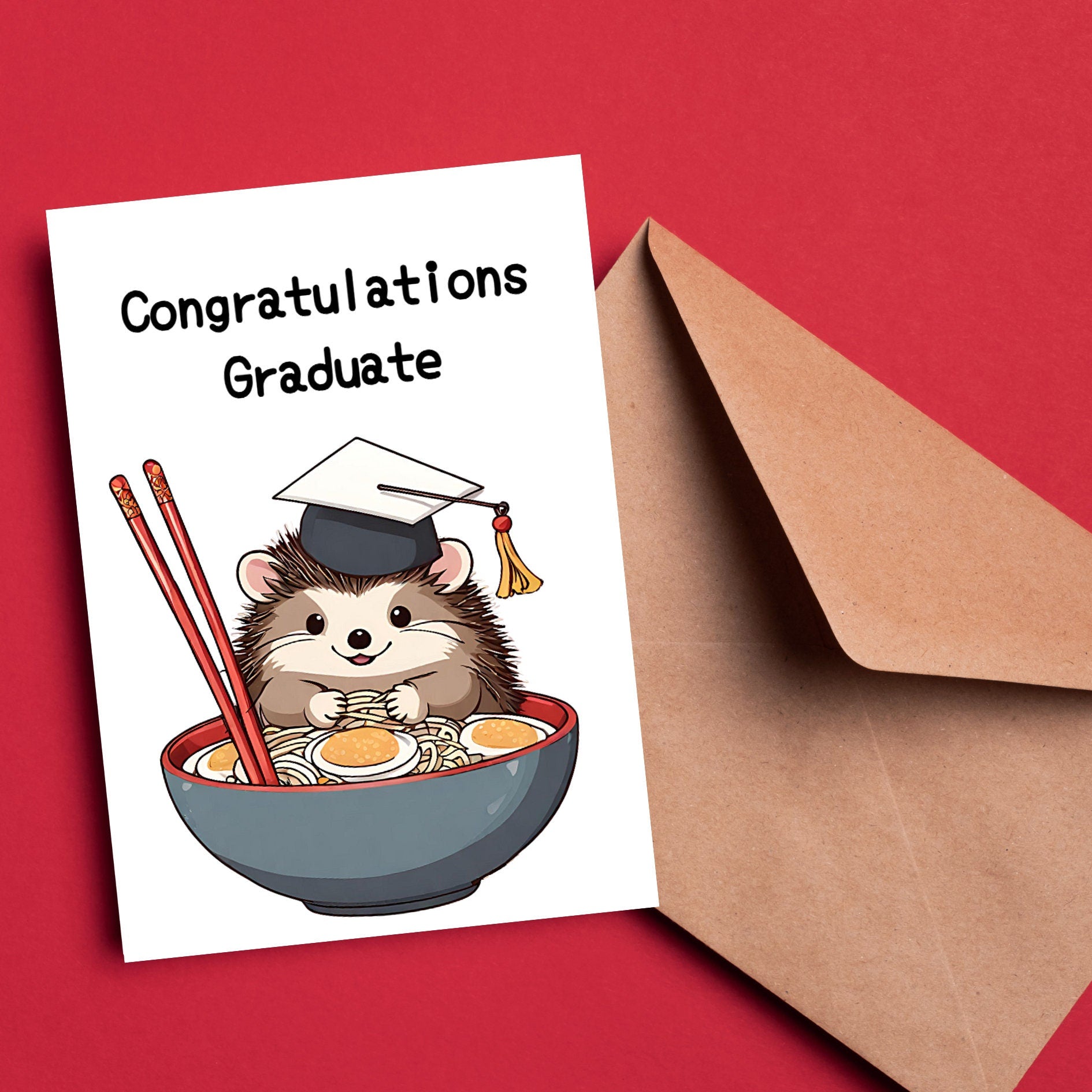 Hedgehog Ramen Noodle Graduation Card