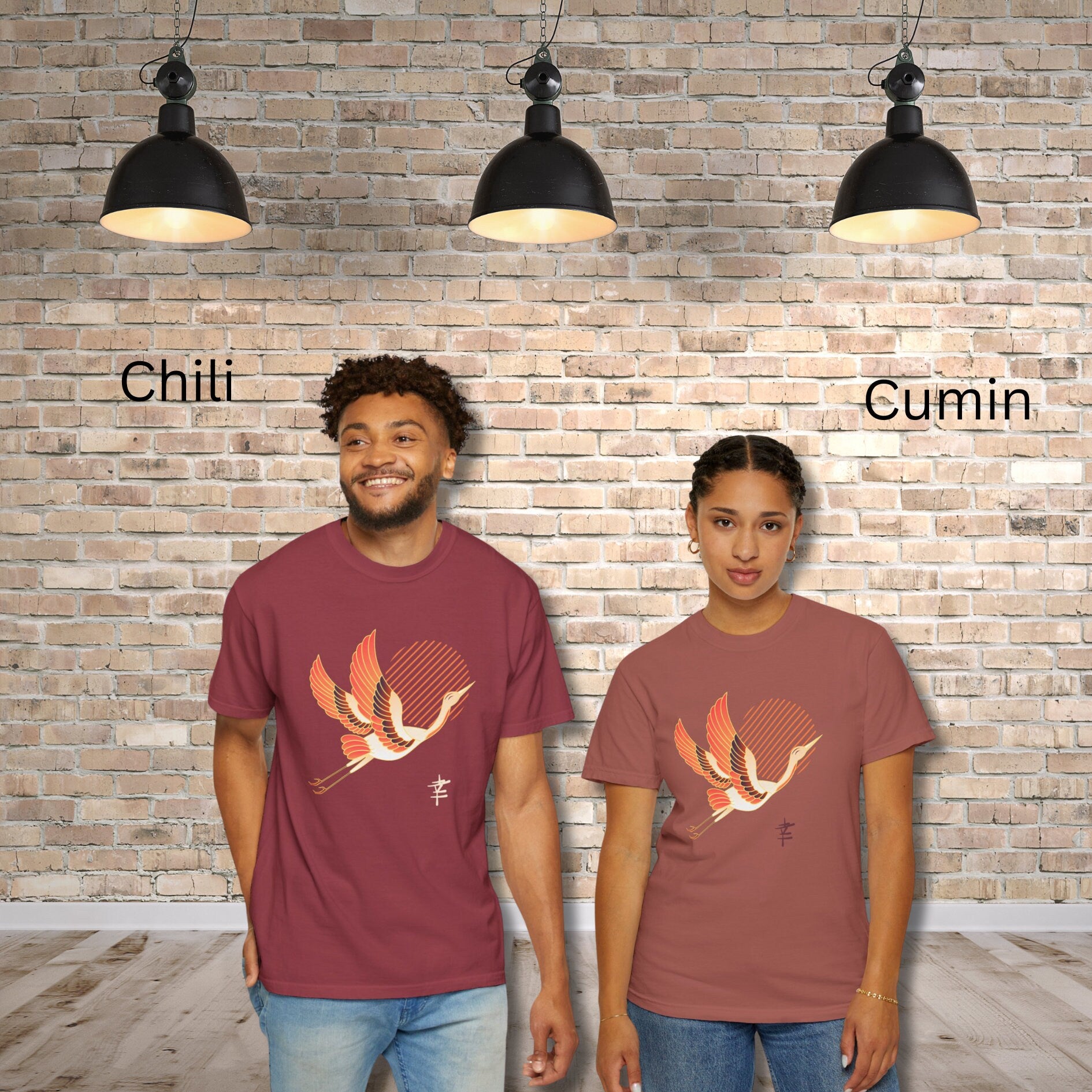 Japanese Crane Shirt: Rising Sun Graphic Tee, Japandi Style