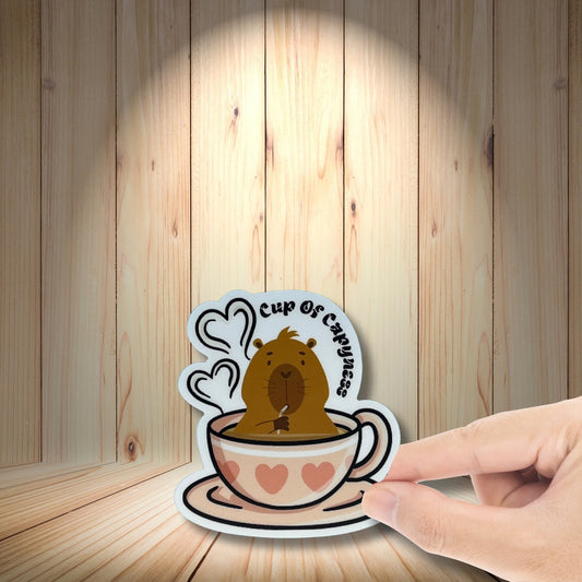 Cup of Capy-ness Capybara Sticker – Cute Coffee Tea Vinyl Decal for Laptop, Water Bottle, Journal – Kawaii Capybara Lover Gift