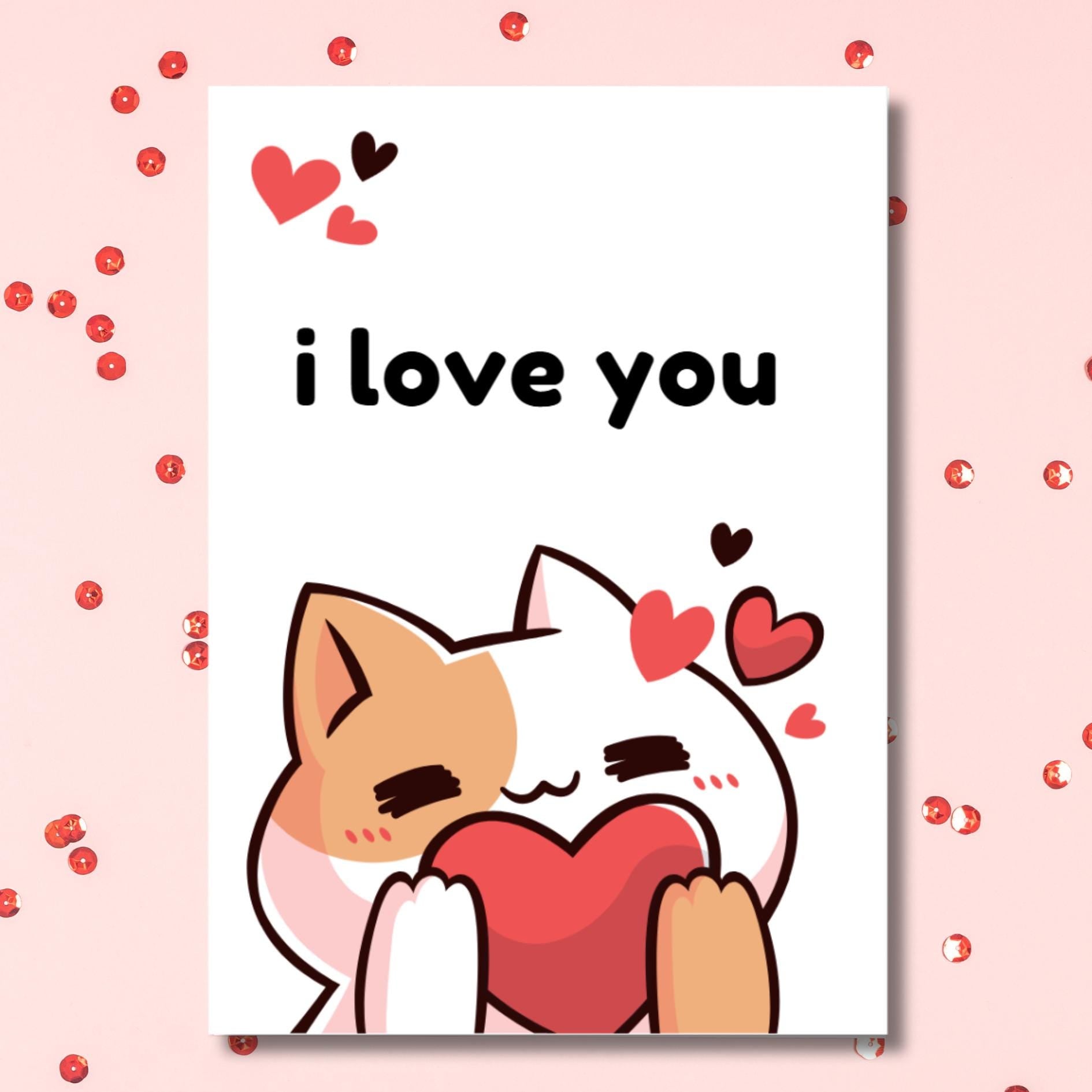 Kawaii Cat Love You Card: Punny Anniversary Card