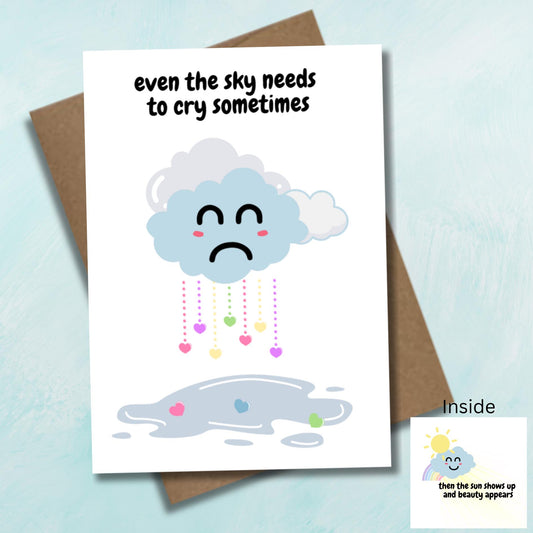 Kawaii Cloud Encouragement Card: Mental Health Support, Thinking of You