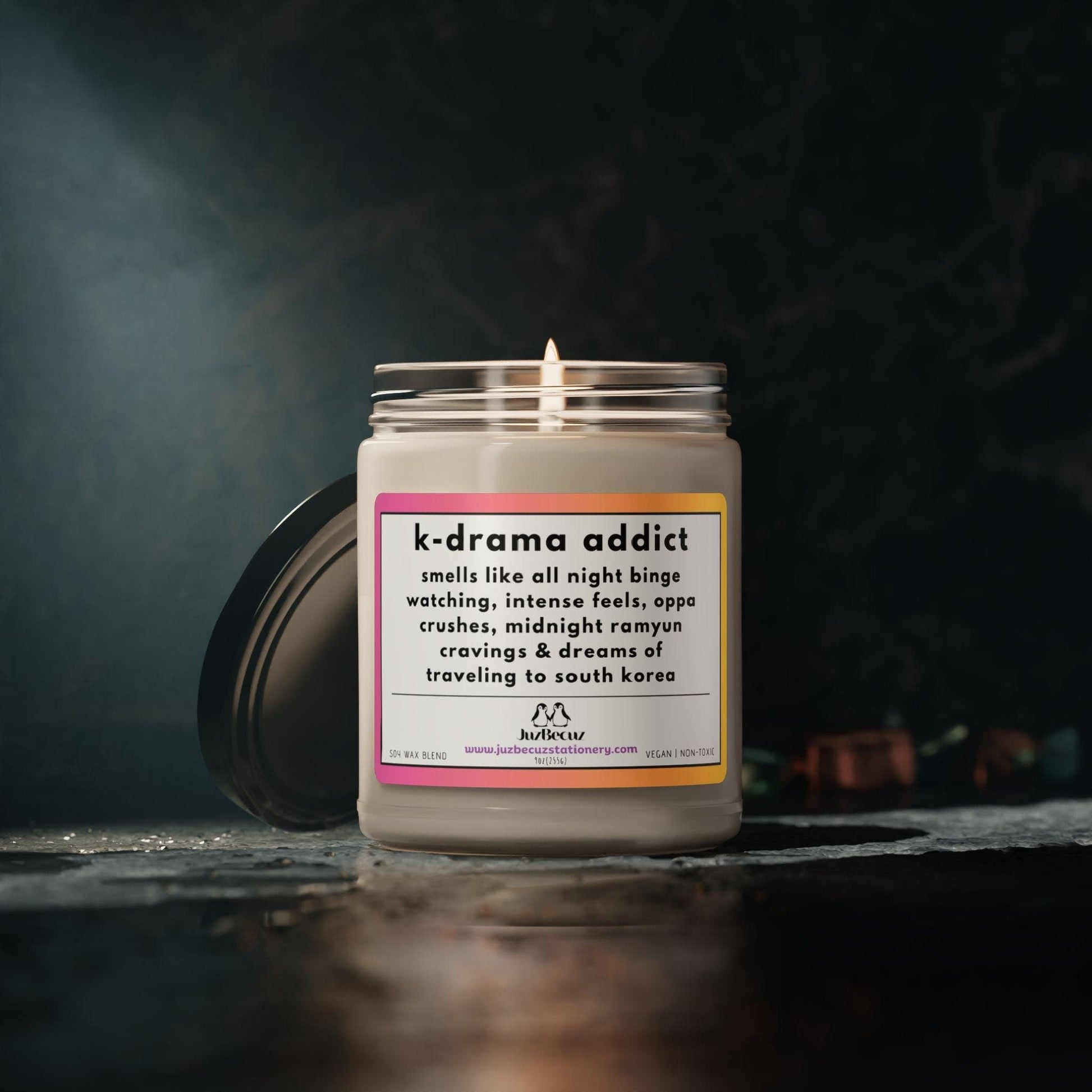 K - Drama Addict Candle – Funny 9oz Soy Wax Candle for KDrama Fans, Korean Oppa Obsessed Gift, Binge Watch Addict Vibes, Kdrama Dorm Decor - JuzBecuzStationery
