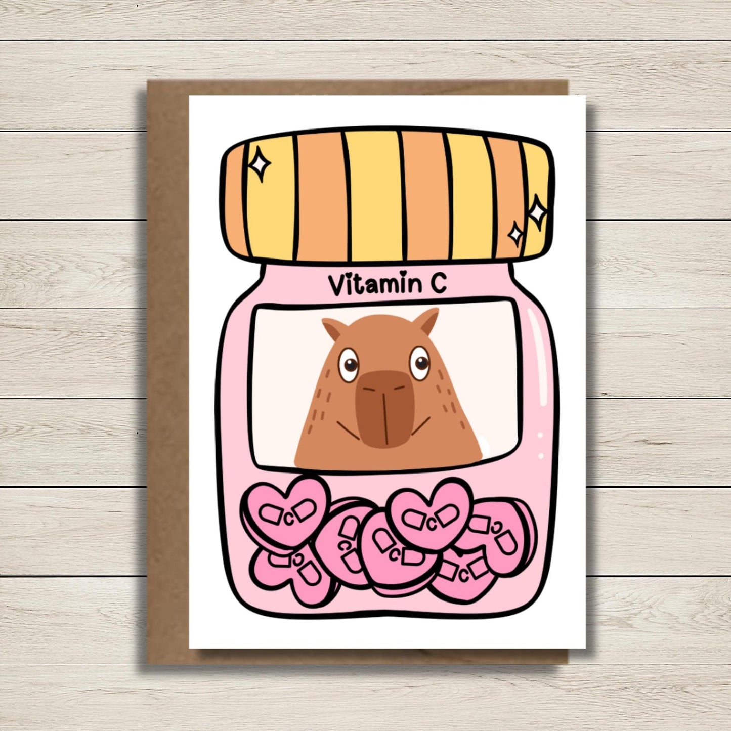 Kawaii Capybara Get Well Card: Punny Vitamin C Healing Wishes - JuzBecuzStationery