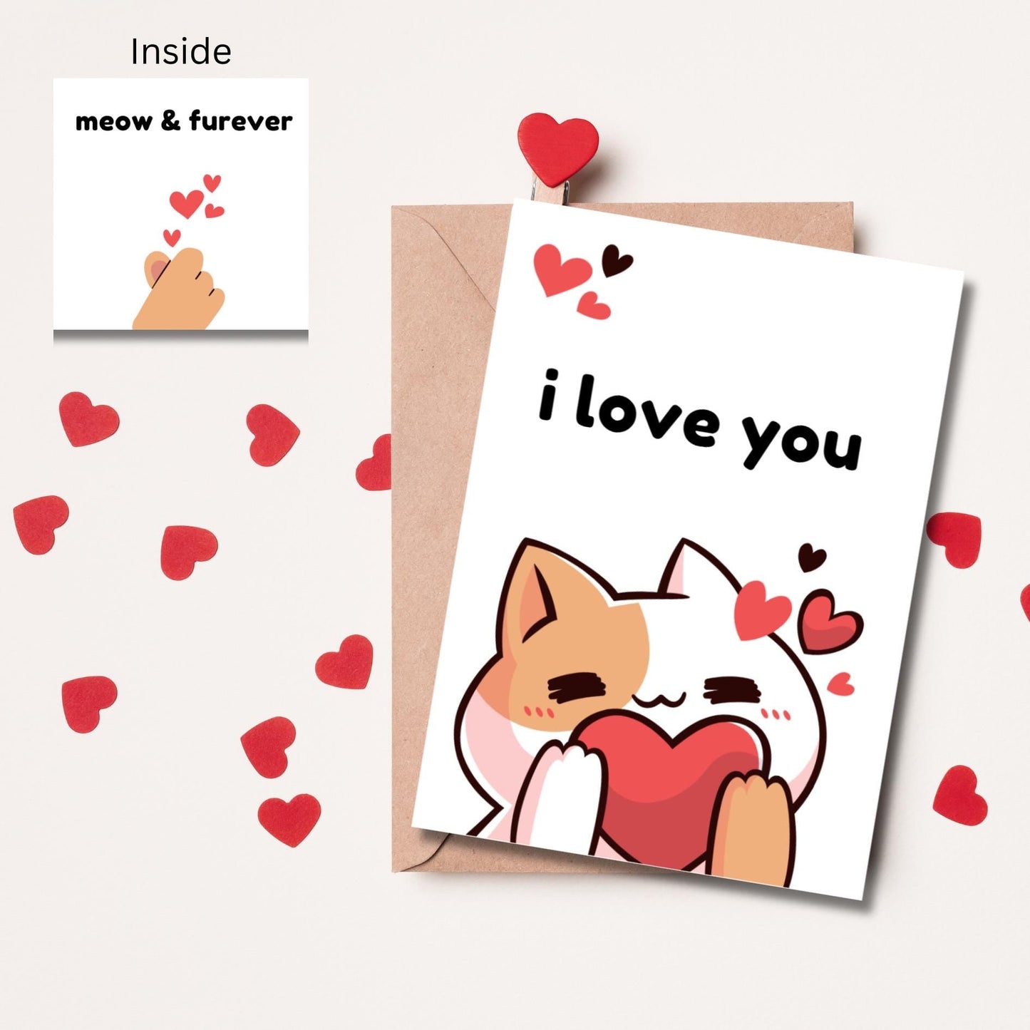 Kawaii Cat Love You Card: Punny Anniversary Card - JuzBecuzStationery