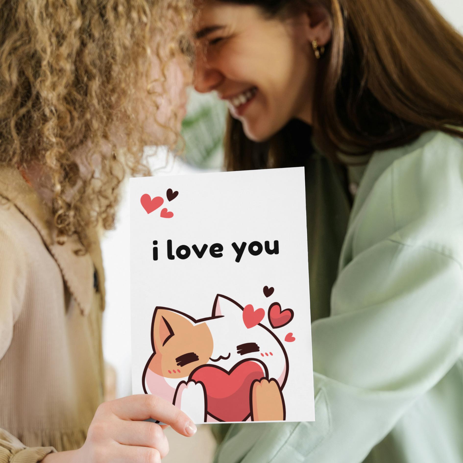 Kawaii Cat Love You Card: Punny Anniversary Card - JuzBecuzStationery