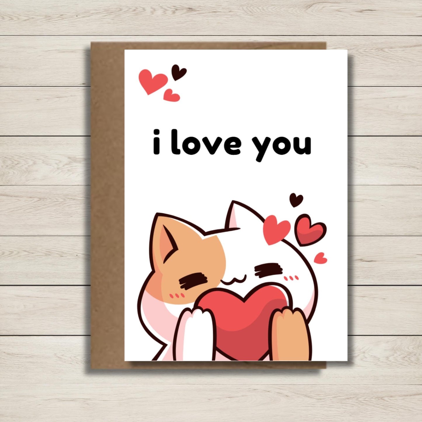 Kawaii Cat Love You Card: Punny Anniversary Card - JuzBecuzStationery