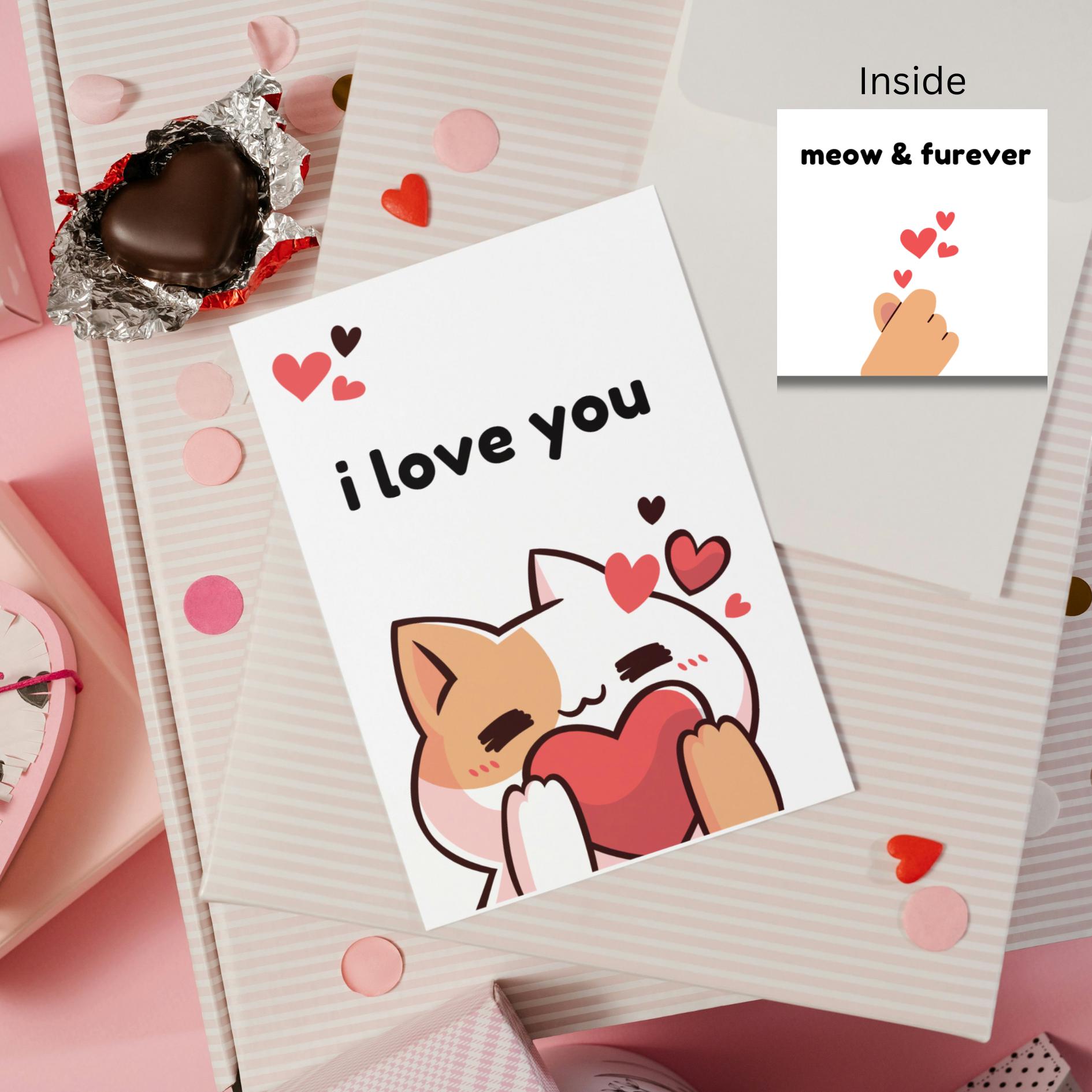 Kawaii Cat Love You Card: Punny Anniversary Card - JuzBecuzStationery
