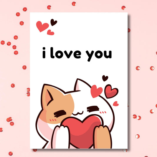 Kawaii Cat Love You Card, Punny I Love You Meow & Furever Card, Cute Cat Friendship Card, Cat Lover Anniversary Card, Sweet Cat Card For Mom - JuzBecuzStationery