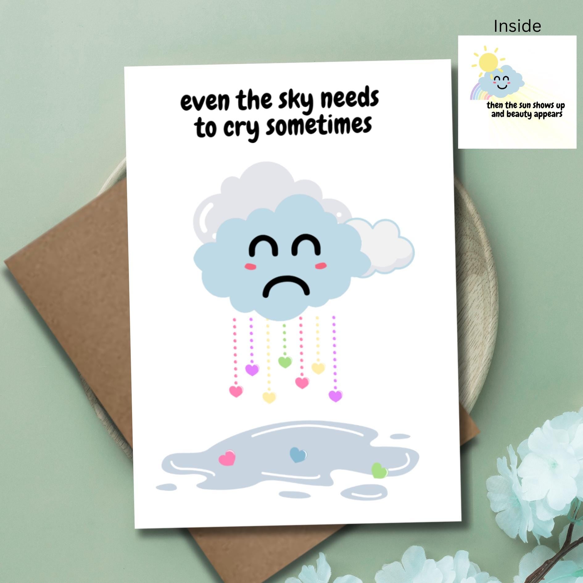 Kawaii Cloud Encouragement Card: Mental Health Support, Thinking of You - JuzBecuzStationery