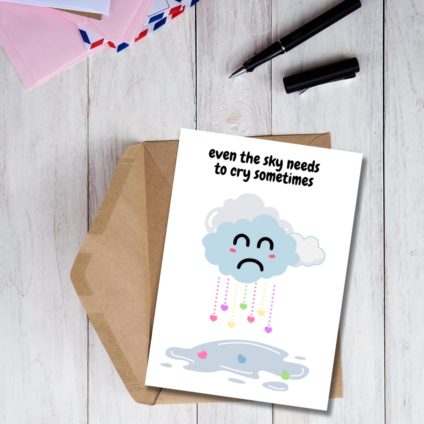 Kawaii Cloud Encouragement Card: Mental Health Support, Thinking of You - JuzBecuzStationery