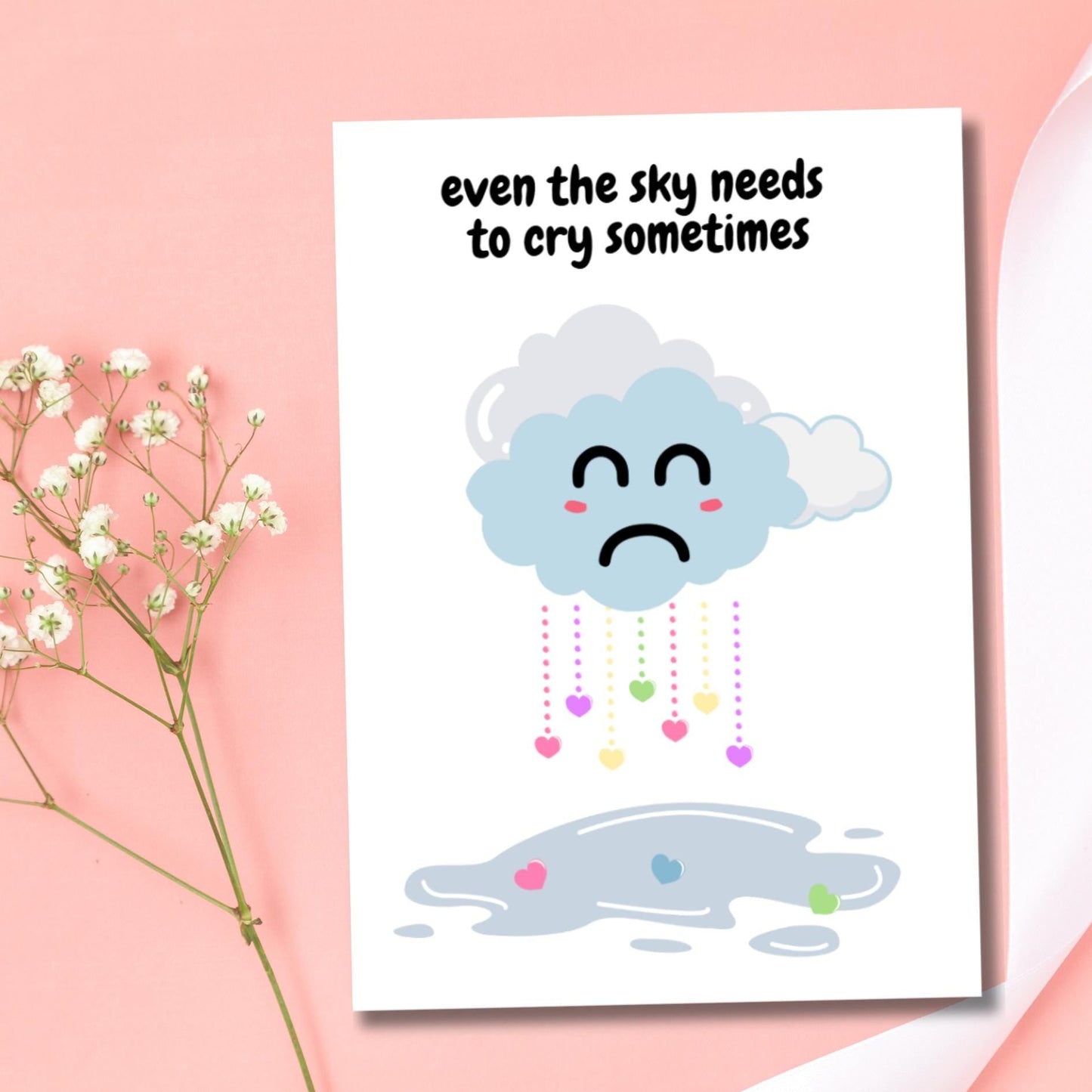 Kawaii Cloud Encouragement Card: Mental Health Support, Thinking of You - JuzBecuzStationery