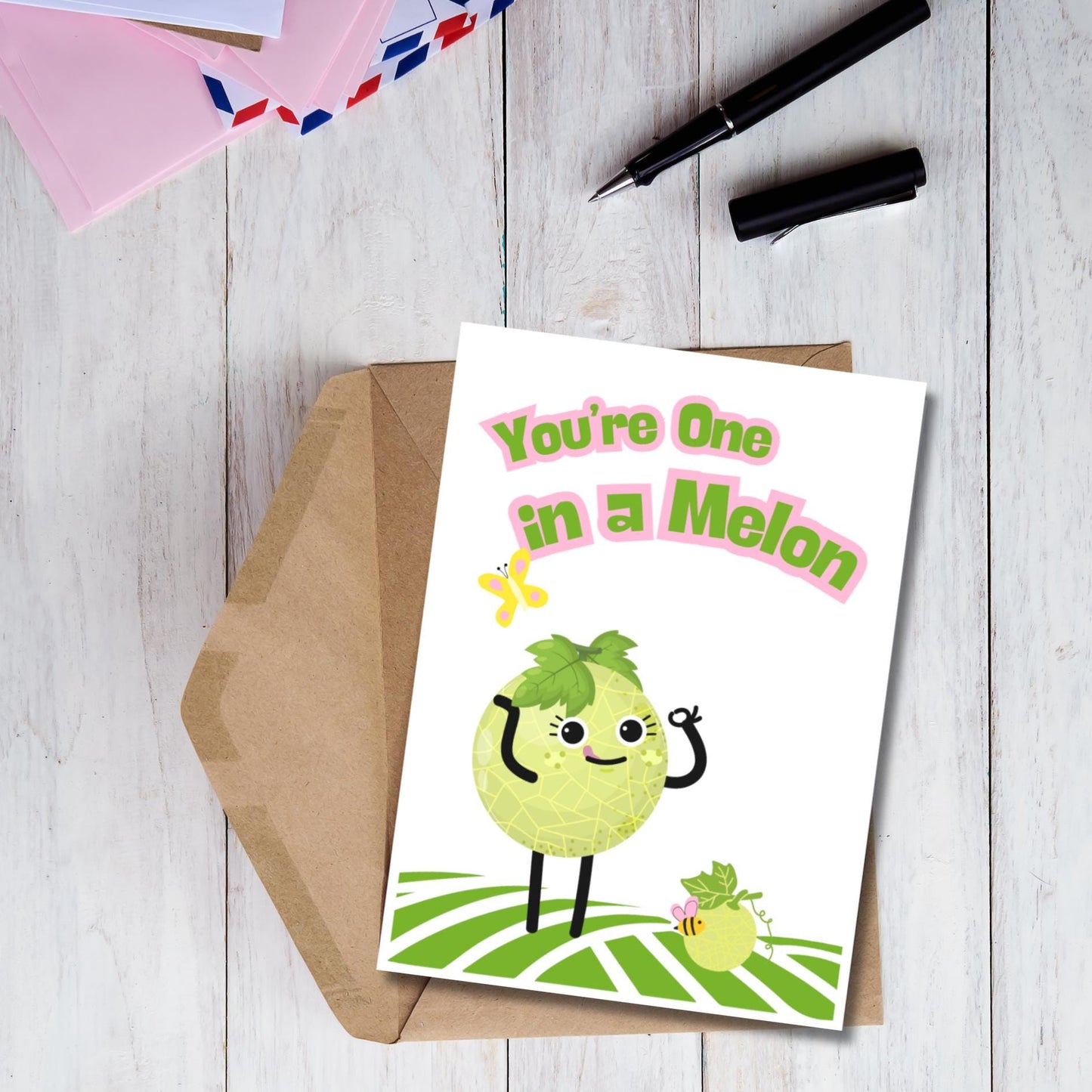 Kawaii Melon Thank You Card: Punny Friendship Appreciation - JuzBecuzStationery
