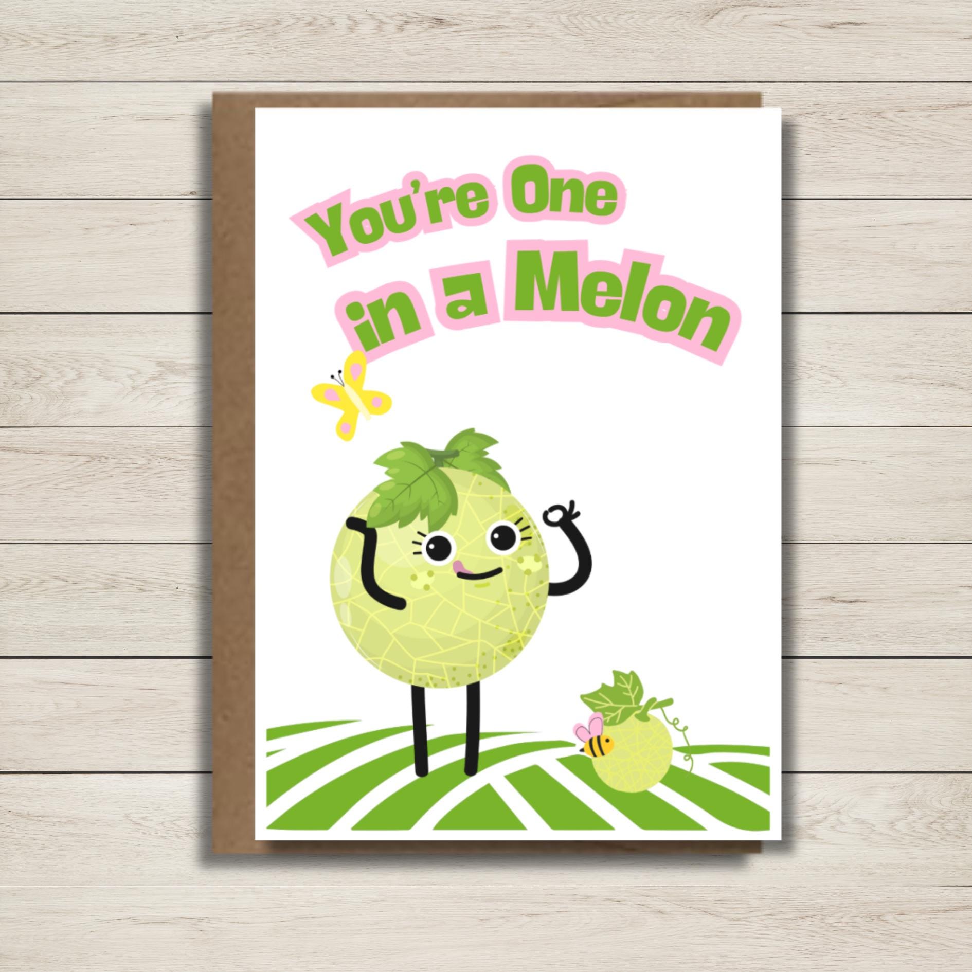 Kawaii Melon Thank You Card: Punny Friendship Appreciation - JuzBecuzStationery