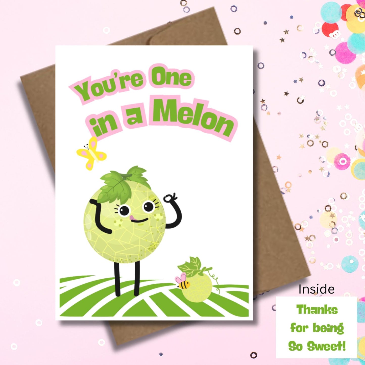 Kawaii Melon Thank You Card: Punny Friendship Appreciation - JuzBecuzStationery