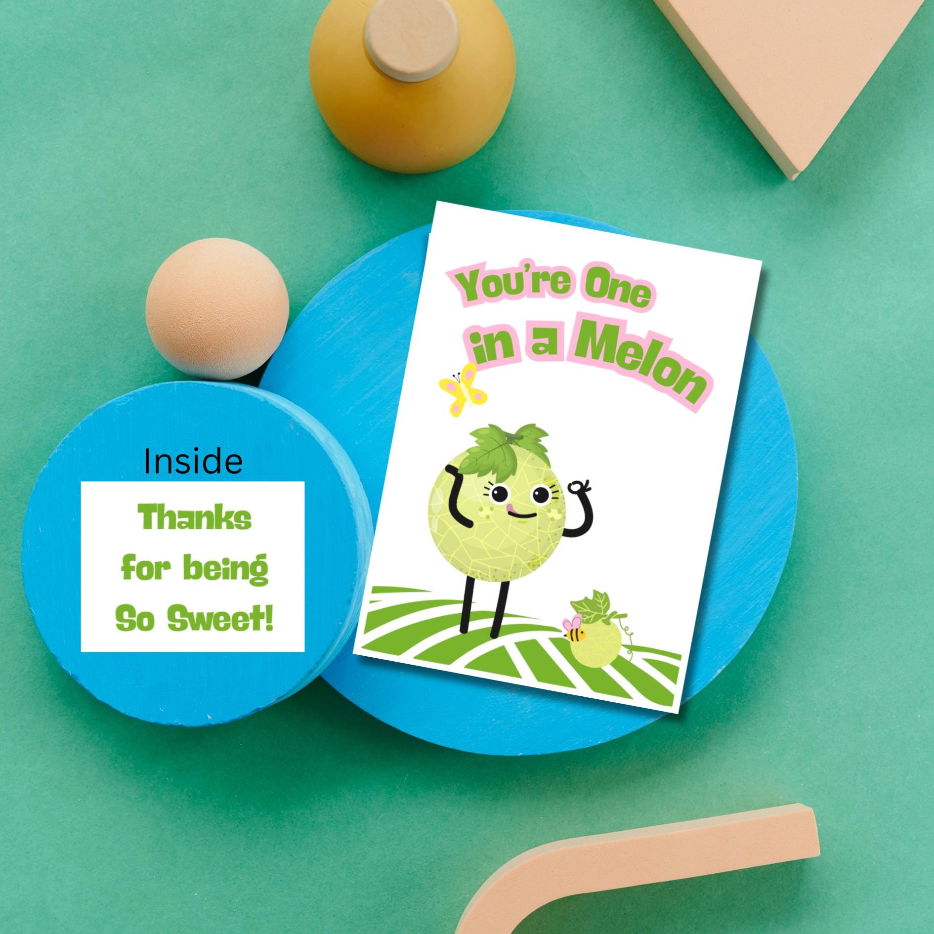 Kawaii Melon Thank You Card: Punny Friendship Appreciation - JuzBecuzStationery
