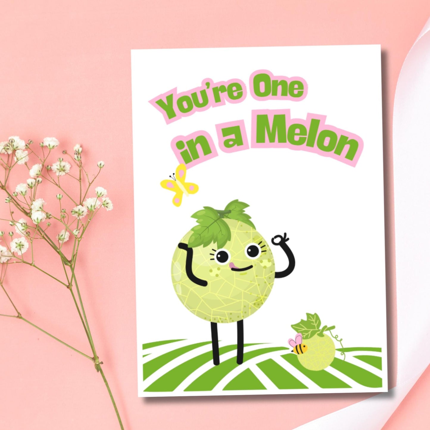 Kawaii Melon Thank You Card: Punny Friendship Appreciation - JuzBecuzStationery