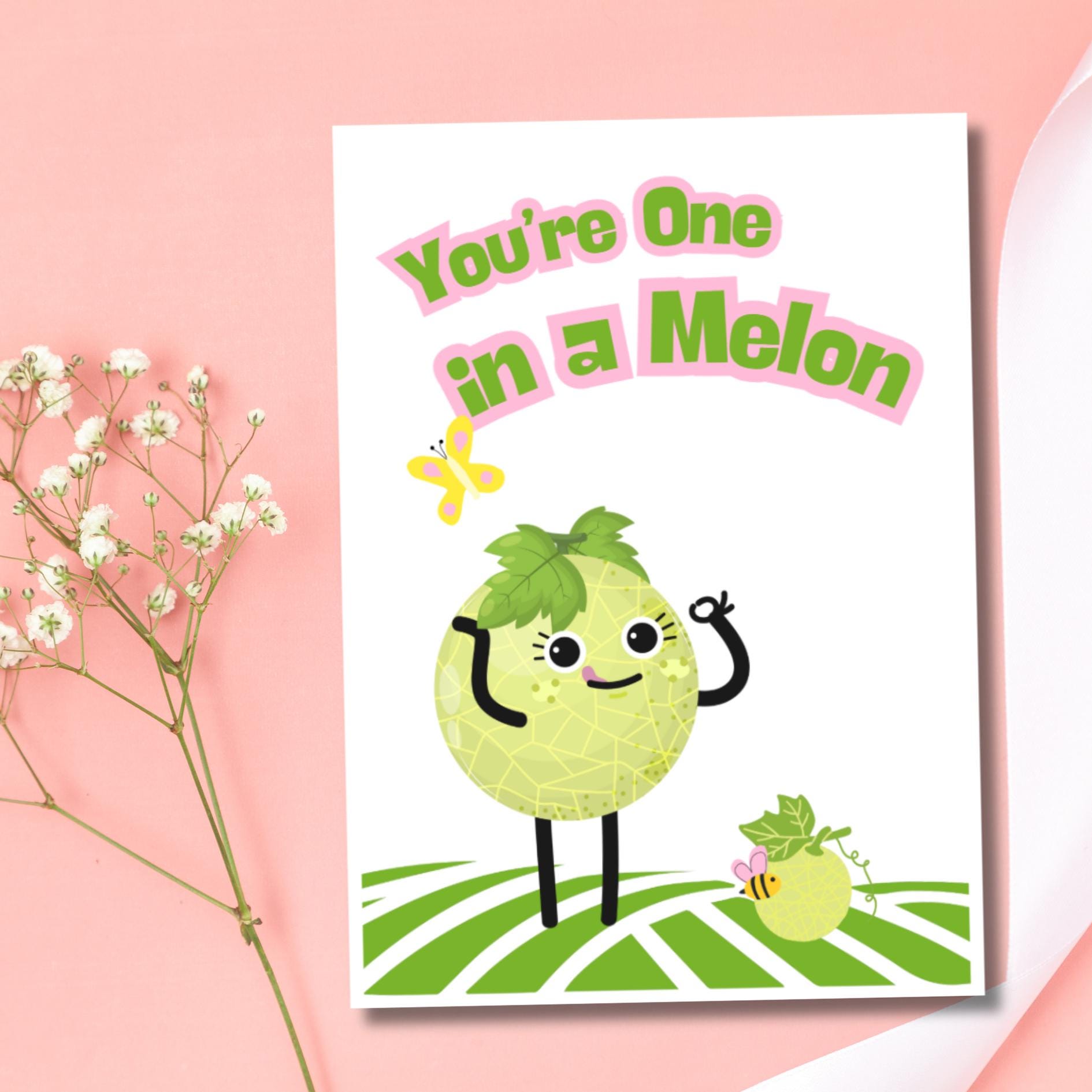 Kawaii Melon Thank You Card: Punny Friendship Appreciation - JuzBecuzStationery