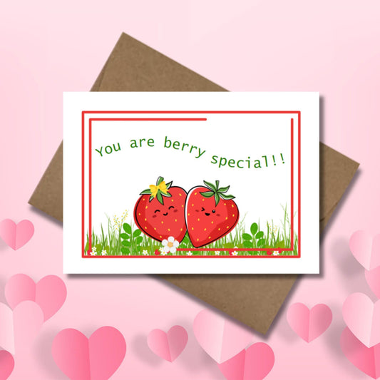 Kawaii Strawberry Friendship Card, You Are Berry Special Encouragement Card, Appreciation Card for Mom, Berry Pun I Love You Greeting Card - JuzBecuzStationery